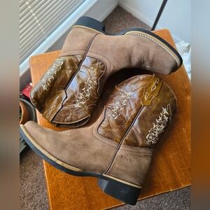 JNV Brown Embroidered Kids Boots, 100% Leather Size 3